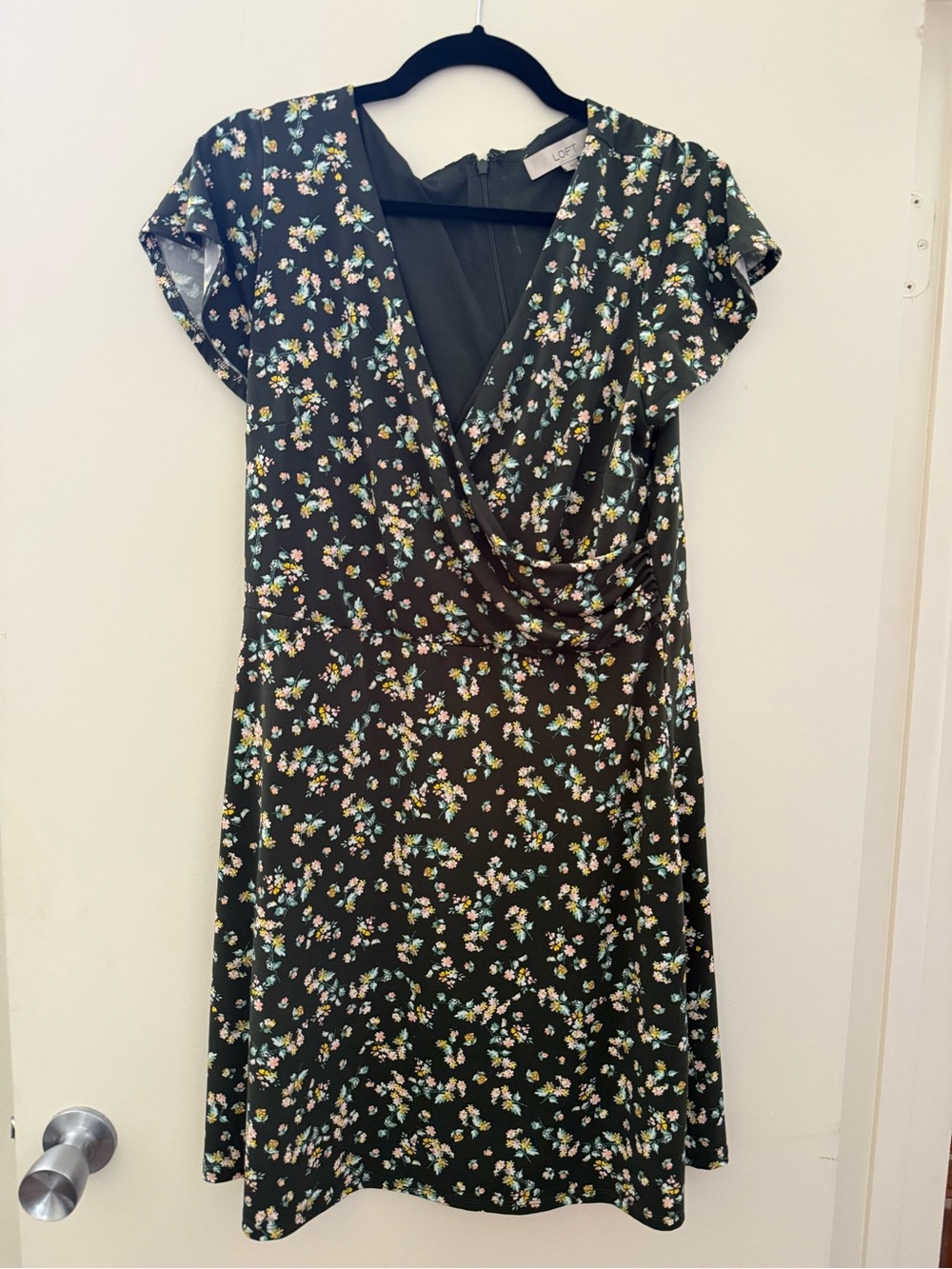 LOFT Black Floral Wrap-Style Dress